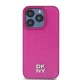 DKNY iPhone 15 Pro Case Leather Monogram Pattern Metal Logo MagSafe, Pink