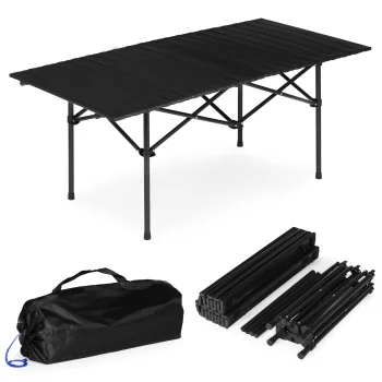 Folding Camping Table 120x55 cm with Bag, Black, MultiGarden