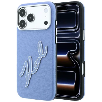 Karl Lagerfeld Smooth Big Resin Signature Logo Case for iPhone 18 Pro Max / 17 Pro Max, Blue