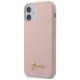 Guess iPhone 12 mini Case Silicone Script Gold Logo, Light Pink