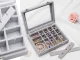 Velvet Jewelry Box with Glass Lid, 24 Compartments, Grey