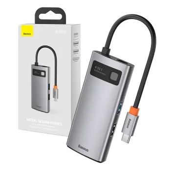 Baseus Metal Gleam Series 4in1 USB-C Hub (USB 3.0, USB 2.0, HDMI, PD) Grey