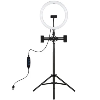 LED Ring Light with Tripod Stand Up to 165cm and 3 Phone Clamps, USB