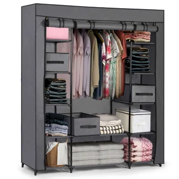 Massido Large Textile Wardrobe with Drawers, Graphite