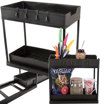 Pull-out Kitchen and Spice Rack Organizer with 2 Shelves, Black, 36 x 40 x 22 cm