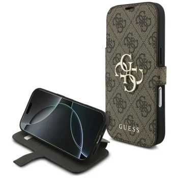 Guess iPhone 17 Pro Wallet Case Book 4G Metal Logo, Brown