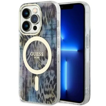 Guess iPhone 14 Pro Case Leopard MagSafe, Blue