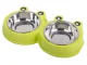 Double Pet Bowl for Dogs and Cats with Metal Bowls 2x0.3L, Green