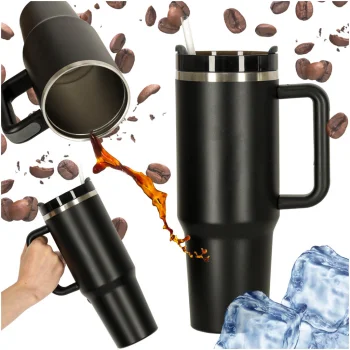 Thermal Mug with Straw and Handle, 1200ml, Black