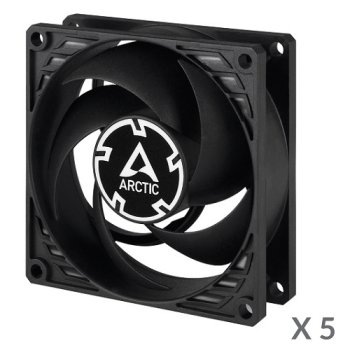 Arctic P8 Silent 80mm PC Case Fans, 3-pin, Black, 5 pcs