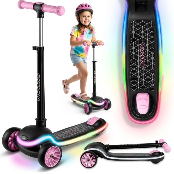 Kids 3-Wheel Balance Scooter with LED Wheels Ricokids Leddi, Black-Pink