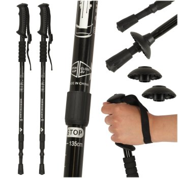 Collapsible Nordic Walking Poles for Trekking, 2 Pack, Black