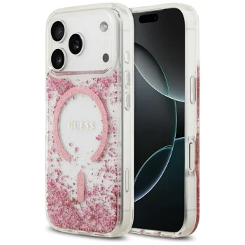 Guess Resin Bottom Glitter MagSafe Case for iPhone 17 Pro, Pink
