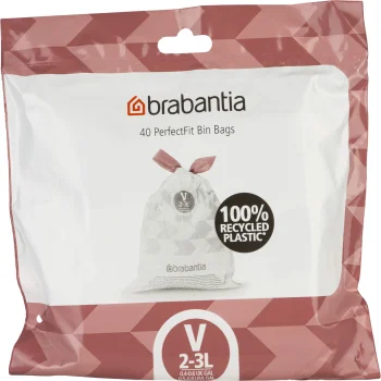 Brabantia PerfectFit Code V Bin Bags 3L, 40 Pieces, White