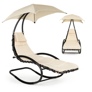 Multigarden PH158A Garden Rocking Lounger with Canopy, Beige