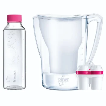 BWT AQUAlizer Home Manual 2.6L Water Filter Jug with Glass Bottle 750ml, Pink