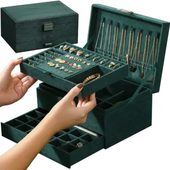 Jewelry Display Box Storage Organizer Case, Green
