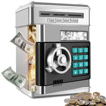 Interactive Safe Piggy Bank with PIN Code, Silver