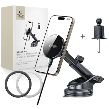 Tech-Protect MM15W-V10 MagSafe Car Phone Mount with 15W Wireless Charger - Black