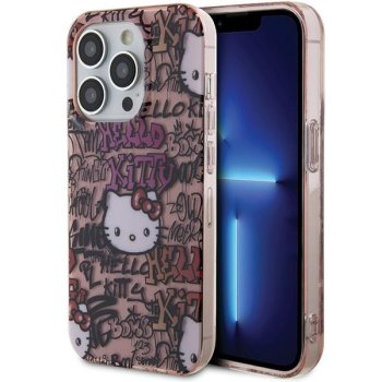 Apple iPhone 15 Pro 6.1'' Hello Kitty IML Tags Graffiti Cover Case, Pink