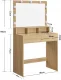 Large Makeup Vanity Table with Lighted Mirror and Drawers, Sonoma Oak