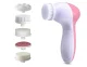 Electric Facial Cleansing Brush and Massager 5-in-1, Pink/White