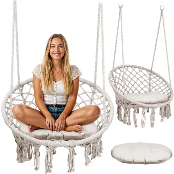 Sofotel Boho Hanging Hammock Chair Swing for Patio and Bedroom, beige