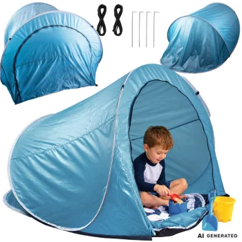 Large Pop-Up Beach Tent with UV Protection, Blue