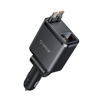 Orico Twin Reach 45W USB-A + USB-C Car Charger with Two Retractable USB-C Cables, Black