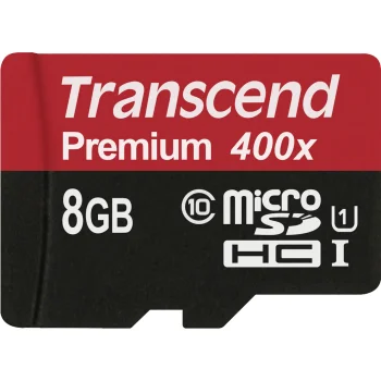 Transcend microSDHC 8GB Class 10 UHS-I 400x Memory Card with SD Adapter