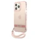 Guess Translucent Stap dėklas iPhone 13 Pro Max su riešo dirželiu, rožinis