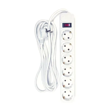 Extension Cord 3m, 6 Sockets, with Switch, White