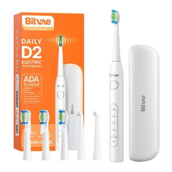 Bitvae D2 Sonic Toothbrush with Tips and Travel Case (white)