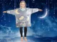 Glow-in-the-Dark Hoodie Blanket for Kids, Oversized Wearable Blanket, Grey with Owls