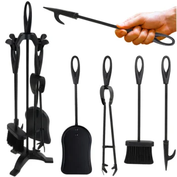 Kaminer 25969 Fireplace Tool Set with Stand, 5 pcs, Black