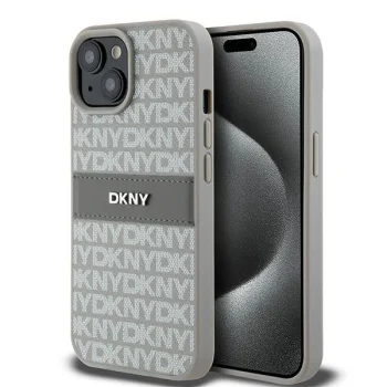 DKNY iPhone 15 / 14 / 13 Case Mono Stripe & Metal Logo, Beige