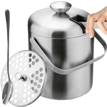 1.3L Ice Bucket with Tongs and Spoon Mini Portable Stainless Steel Champagne Wine Beer Bucket for Bar Party Event