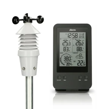 Alecto WS-3400 Weather Station with Wireless Sensor, 5.5" LCD, Black