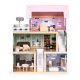 ECOTOYS 3-Story Wooden Dollhouse with Terrace and 15 Furniture Pieces