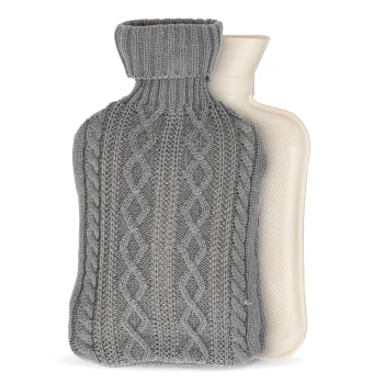4FIZJO Rubber Hot Water Bottle in Knitted Cover 2L, Dark Grey