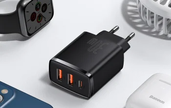 Baseus Compact 2xUSB + Type C Portable Wall Charger Adapter 30W, Black