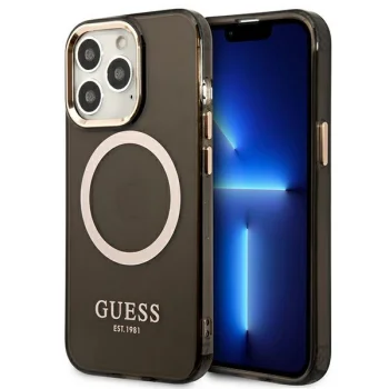 Guess Gold Outline Translucent MagSafe Case for iPhone 13 Pro Max - Black