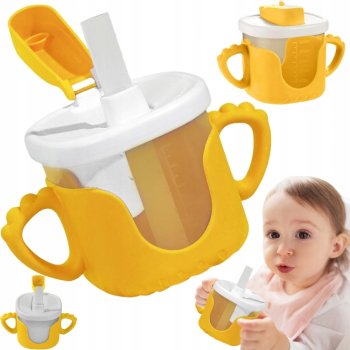 Baby Sippy Cup with Silicone Handles and Straw, 300ml, Yellow