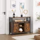 Leobert Chest of Drawers with Sliding Doors, Adjustable Shelves, Rustic Brown