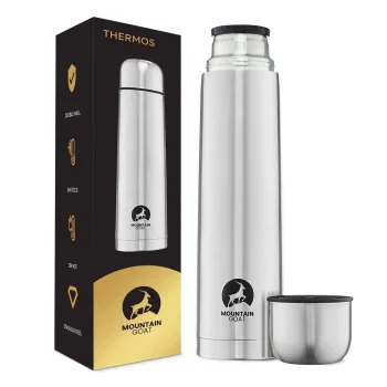 MOUNTAIN GOAT Travel Thermos Flask for Coffee and Tea 1 L, Silver
