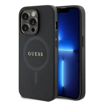 Guess Saffiano MagSafe Case for iPhone 15 Pro Max, Black