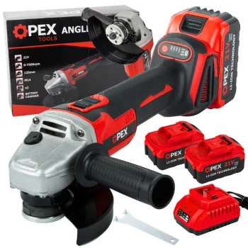 OPEX TOOLS OPX28010 Cordless Angle Grinder, 125mm, 21V, 2x 3.0Ah Batteries