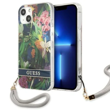 Apple iPhone 13 6.1'' Guess Flower Strap Case Cover (GUHCP13MHFLSB), Blue