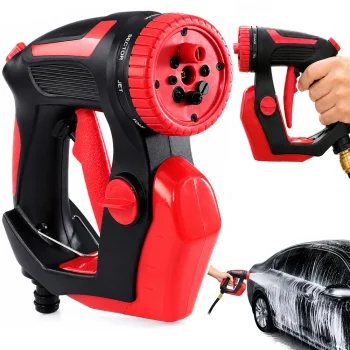 Car Wash Spray Gun with 200 ml Soap Dispenser, 8 Spray Modes, Red