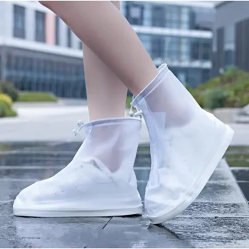 Telcon Waterproof Shoe Covers with Zipper, L (39-40), White